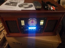 Victrola 8-in-1 Bluetooth Record Player & Multimedia Center Built-in Stereo S...