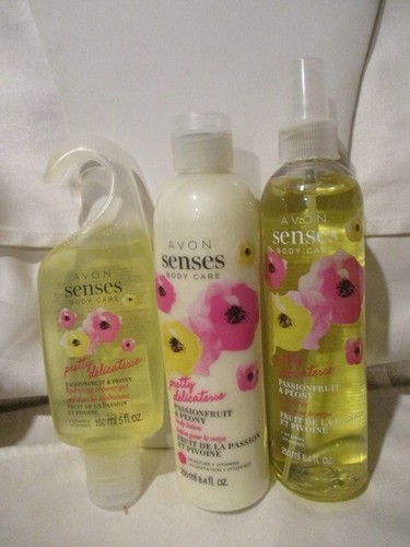 AVON Senses ""Passionfruit & Pfingstrose"" Körperspray, Körperlotion & Duschgel reguläre Größe