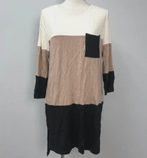 Ivory, Brown, & Black Colorblocked Knee Length Shift Dress Women's Large