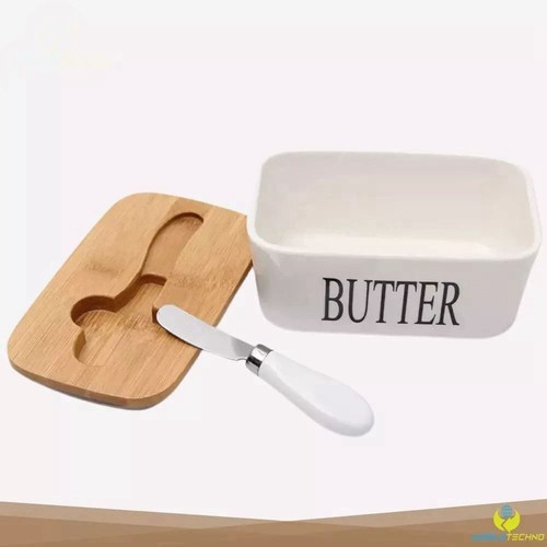 Ceramic french butter dish with lid knife holder container insulated storage box - Picture 11 of 13