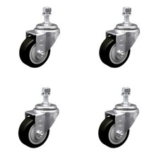 3 Inch SS Black Polyurethane Wheel Swivel ½ Inch Threaded Stem Caster Set SCC