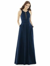 Alfred Sung Tulle Illusion Pleated Navy Blue Dress Gown Size 10 New $298