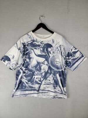 #ad Greece Troy t shirt trojan warrior fighting all over print size large art shield C $9.19