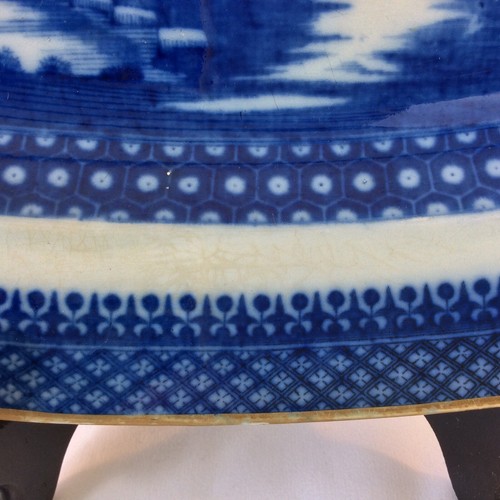 STAFFORDSHIRE ENGLISH COBALT BLUE CHINOISERIE OVAL PLATTER PEARLWARE 16 5/8" L - Picture 8 of 12
