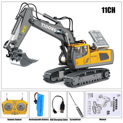 RC EXCAVATOR BULLDOZER DUMP TRUCK 2.4G 9-11CH Remote Control Alloy Kids Toys New - Picture 26 of 31