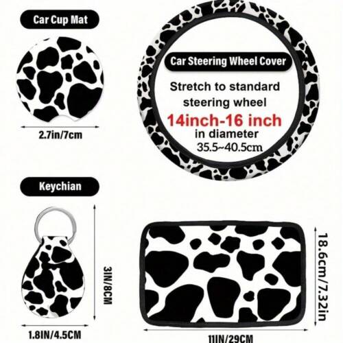 JZH7-15pcs Comfort Car Accessory Set - Cow Print Design Includes Seat Covers, S - Picture 7 of 10