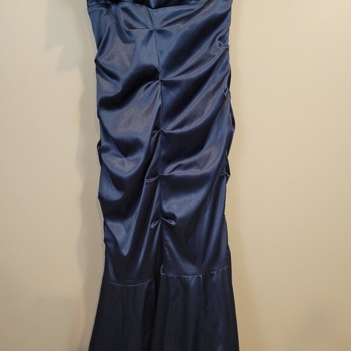 Bee Darlin | One Shoulder Mermaid Ruffle Evening Prom Dress Blue Size 4 - Picture 5 of 12