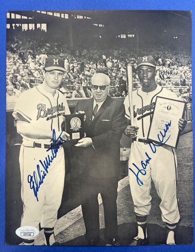 Hank Aaron & Eddie Mathews Signed 8x10 Photo Milwaukee Braves JSA COA CE77126 - Picture 3 of 4