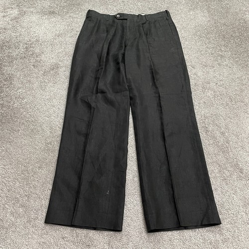 Mark Shale Vintage Linen Dress Pants Mens 32x28.5 Black Straight Pleated Front