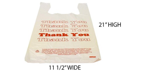 Case of 100 Plastic Bags Thank You T-Shirt Supermarket 11 ½ x 6 x 21" Shopping - Picture 9 of 23