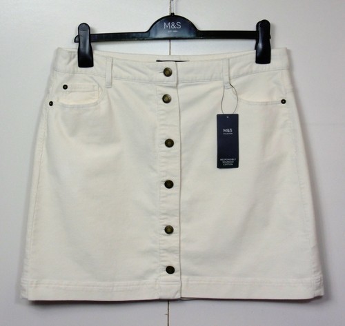 M&S A-Line CORD Button Front MINI SKIRT ~ Size 14 ~ CREAM - Picture 6 of 6