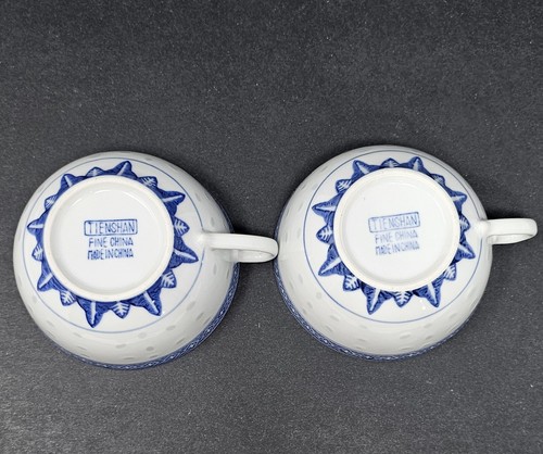 7 Vintage Chinese Tienshan Blue & White Porcelain Cups With Creamer Rice Flower - Picture 10 of 21