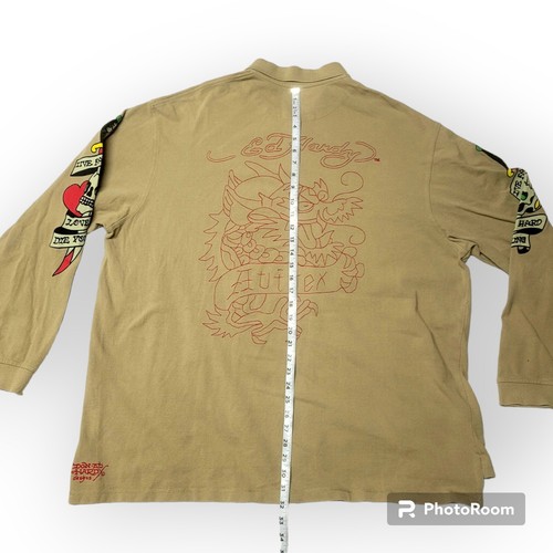 ED HARDY Christian Audigier Long Tatoo Sleeve SHIRT 6xl All Over Print Vtg Y2K - Picture 3 of 8