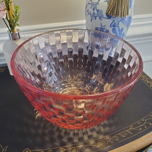 XL PINK Basket Weave Glass Mixing Bowl by Toscany USA Handmade Full Color - Picture 17 of 24