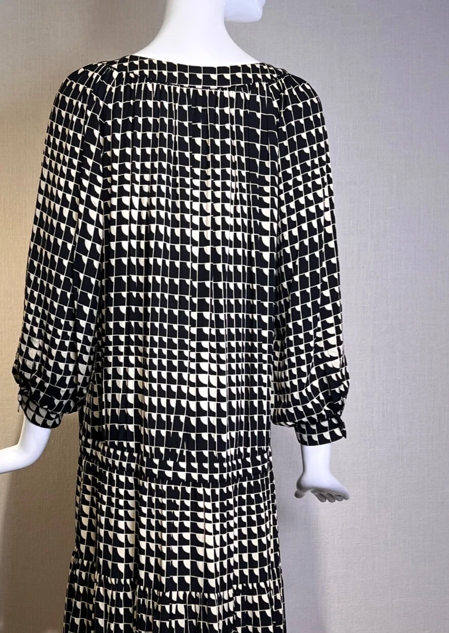 Abito midi CELINE by Hedi Slimane crema e nero stampa ottica taglia M FR38 nuovo senza etichette