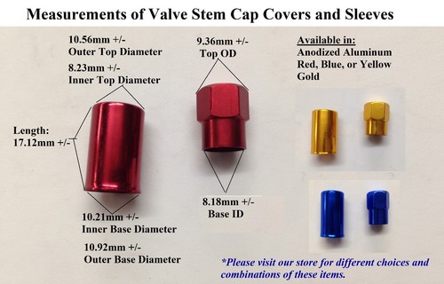 4-Set TR413 VALVE STEMS W/ DRESS UP KIT-Anodized Aluminum Alloy Cap/Sleeves-Gold - Picture 4 of 5