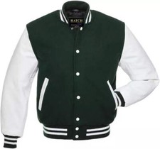 Hatch Sports Men’s Varsity Baseball Jacket Wool Body Genuine Cowhide Leather Arm
