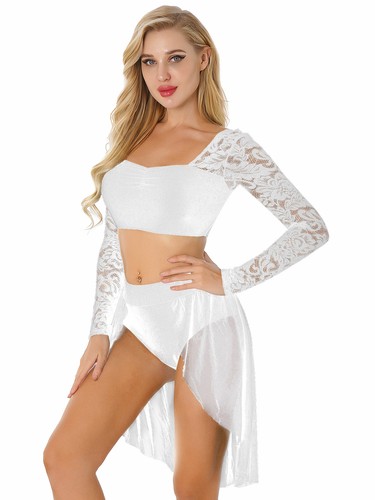 Women's Ballet Floral Lace Top with High Low Skirt Lyrical Dance Dress Costumes - Picture 21 of 51