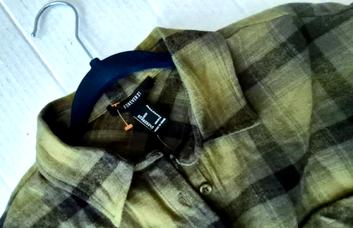 Forever 21 Damen Gr. S grün schwarz kariert Hemd mit Knöpfen Langarm - Bild 3 von 13