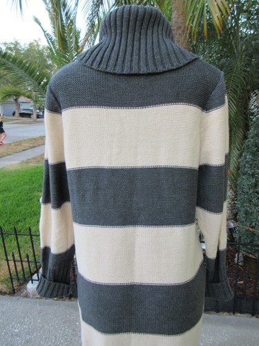 Pink Rose 2X Turtleneck Sweater Dress Cable Knit Stripe Gray Cream Long Sleeve - Picture 8 of 11