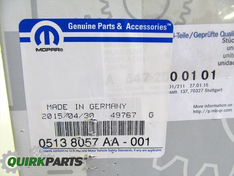 Dodge Sprinter Freightliner 2004-2006 bomba de refrigerante de agua para motor OEM MOPAR Foto 3 de 3
