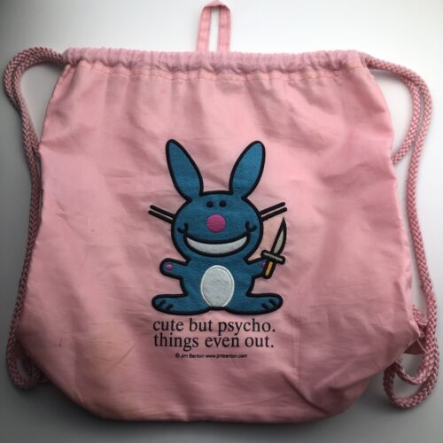 Y2k Jim Benson A Happy Bunny Rucksack mit Kordelzug pink 14 x 12 Zoll süß aber psycho