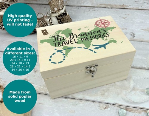 Travel Memories World Map Adventure Personalised Memory Box Gift Gap Year - Picture 4 of 10