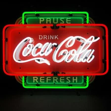 Drink Coca-Cola Neon Sign - Pause Refresh - Coke Delicious & Refreshing - Retro