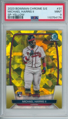 2023 Bowman Chrome Sapphire Michael Harris 12/50 SP VAR Yellow PSA 9 Fresh Grade - 第 1/2 張圖片