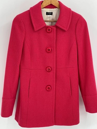 J. Crew Pea Mantel Damengröße 6 rosa Wollmischung Rüschen hinten Jacke Knopfleiste gebraucht, in einwandfreiem Zustand - Bild 2 von 13