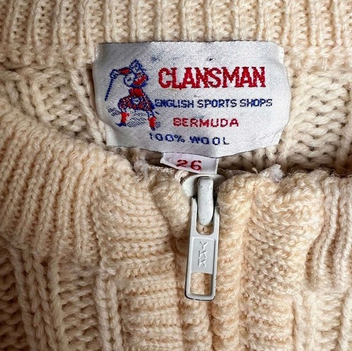Cardigan maglione vintage Clansman bambino 100% lana panna zip maglia taglia 26 (US 6/7) - Foto 6 di 6