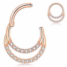 8mm Septum Clicker Hinged Segment Nose Rings CZ Ear Cartilage Hoop Earrings 16G