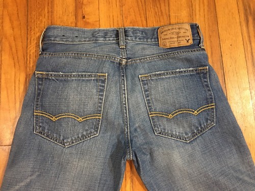 AE American Eagle Slim Straight Mens Blue Jeans TAG 28 Actual Size 30W X 27L VGC