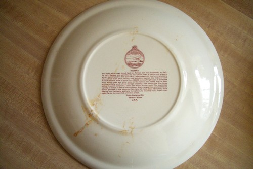 Vernon Kilns California pottery Kansas state collector plate~Ultra maroon-NR - Picture 2 of 2