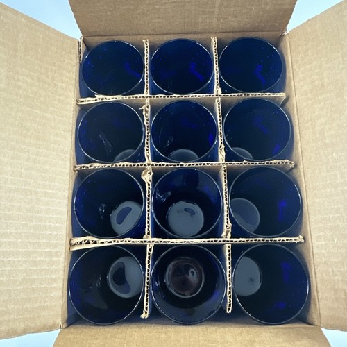 12 Libbey Cobalt Blue Christmas Reindeer & Polka Dot Glasses 16oz vtg - Picture 23 of 24