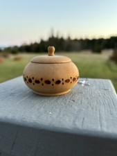 Small Wood Hand Turned Box Keepsake Trinket box With Lid Artist Signed 2.5"