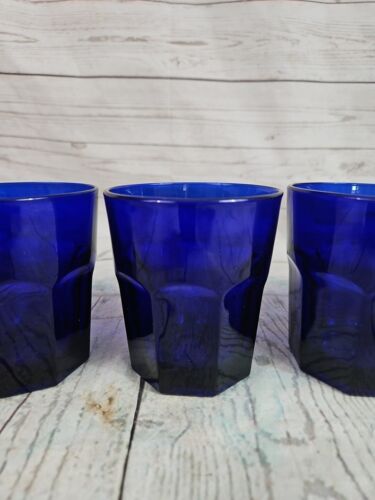 Set Of 4 Libbey Cobalt Blue Drinking Low Ball Tumblers 8 oz - Picture 4 of 11