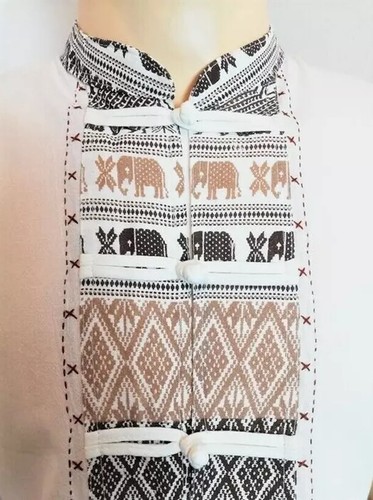 Men's Cotton Shirt Short Sleeve Thai Elephant Patterned Lanna Hippie Small-XXL - Picture 10 of 30