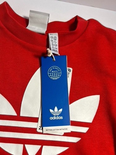 New Adidas Kids Unisex 2XS Red/White Crew Set Long Sleeve Cotton - Picture 2 of 8