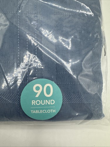 90 Inch Round Fabric Tablecloth Elegance Plaid, 100% Polyester Shadow Blue - Picture 4 of 4