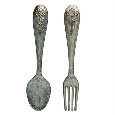 Extra Large Galvanized Metal Fork And Spoon Wall Decor Set Ebay