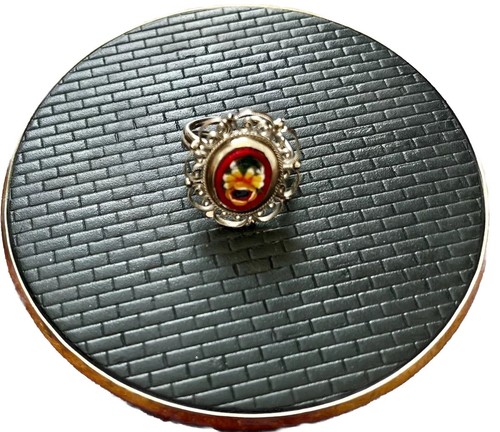 Vintage Micro Mosaic Italian Ring Floral Design Adjustable Scroll Work