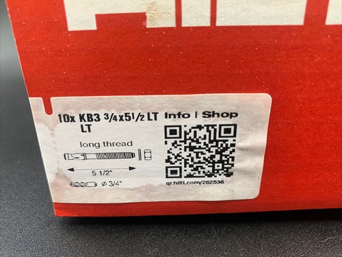 Hilti KB3 Expansion Anchor - Carbon Steel - 3/4" x 5-1/2" LT #282536 - BOX OF 10 - Picture 3 of 4