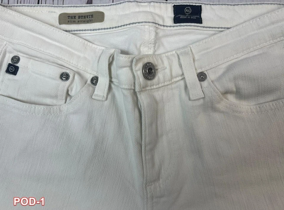 Pantalones de mezclilla para mujer AG Adriano Goldschmied Stevie ajustados rectos blancos de diseñador 28Wx30L Foto 2 de 4