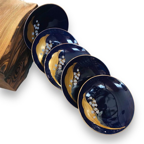 Japanese Fukagawa Arita 深川製 Plate 5Pcs Set Lily of the Valley Floral Cobalt Blue - Bild 6 von 17