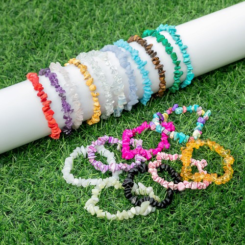 15Pcs Natural Gemstone Bracelets Crystal Chip Healing Reiki Bangle for Women men - Picture 2 of 10