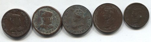 Indien Gwalior 1913-1942 1/4 Anna Y3, 4, 10, 11 & 1/2 Anna Y12 zirkuliert 5 Münzen