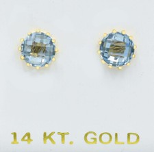 GENUINE 3.80 Cts BLUE TOPAZ STUDS EARRINGS 14K GOLD SCREW BACK - Free Appraisal