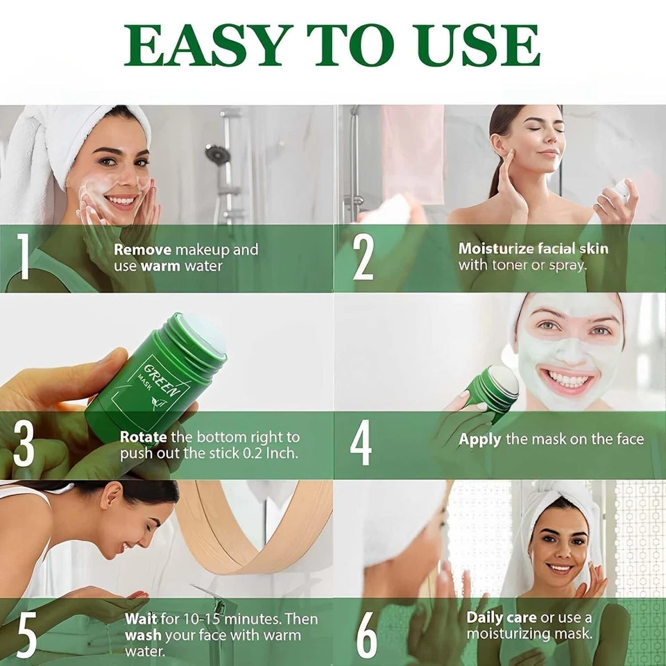 Máscara de arcilla de té verde 2 piezas purificante limpieza profunda hidratante facial Foto 2 de 4