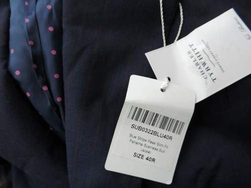 Charles Tyrwhitt Blue slim fit Panama stripe suit jacket Size 40R DH008 BB 07 - Picture 4 of 4